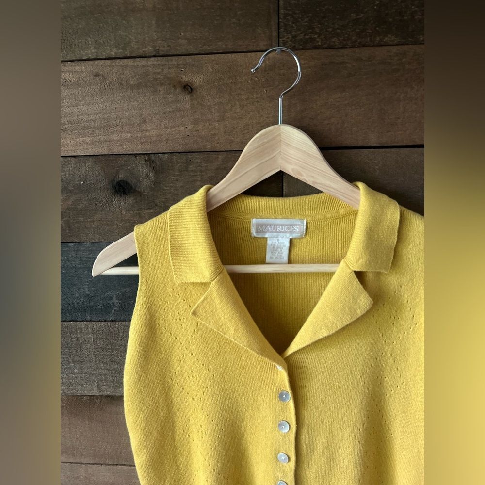 Vintage 90s Maurices Yellow Knit Sweater Vest – Collared Button Top – Size M - Picture 4 of 8